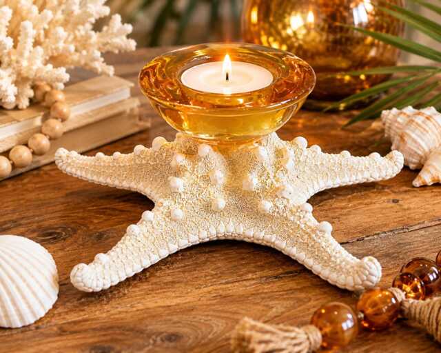 Amber Glass Knobby Starfish Candle Holder - Accessory Tealight Beach Wedding Favors Decor Seashells - image 1