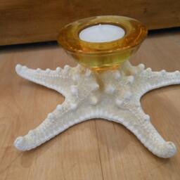 Amber Glass Knobby Starfish Candle Holder - Accessory Tealight Beach Wedding Favors Decor Seashells - thumbnail 2