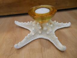 Amber Glass Knobby Starfish Candle Holder - Accessory Tealight Beach Wedding Favors Decor Seashells - thumbnail 1