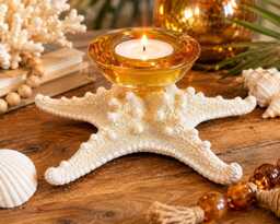 Amber Glass Knobby Starfish Candle Holder - Accessory Tealight Beach Wedding Favors Decor Seashells - thumbnail 1