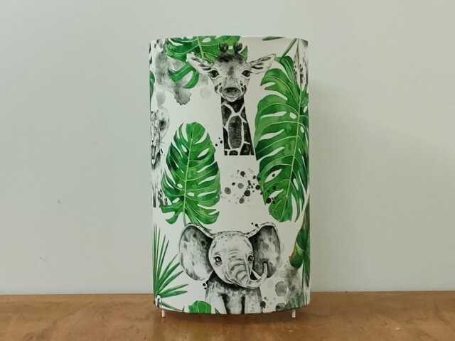 Tube Lamp With Jungle Animal Motifs - Tiger Giraffe Rhinoceros Elephant Ideal Christmas Gift For A Baby Boy's Or Child's Room - image 1
