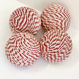 Handmade Yarn Christmas Ornaments Pale Pink Rustic Balls, Set Of 4 - thumbnail 4