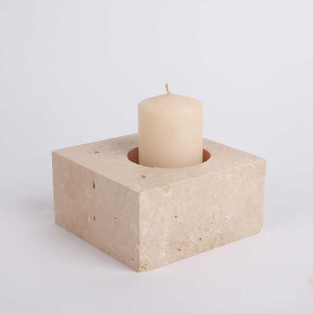Natural Beige Travertine Candleholder - image 1