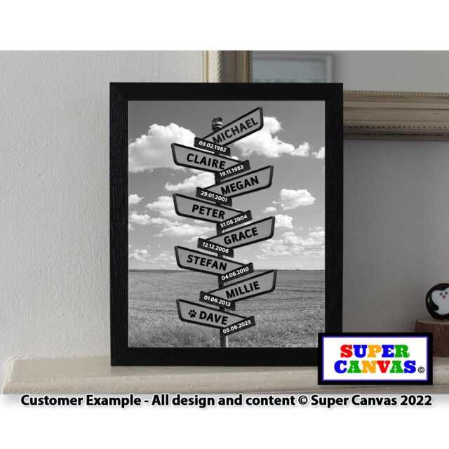 Family Street Sign Post Personalised With Names Wall Art Framed Print Mum Dad Friend Wife Husband Son Daughter Fathers Day Birthday Gift - image 1