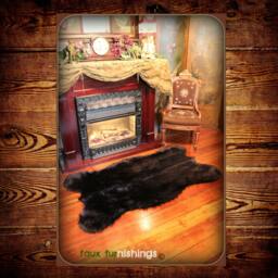 Black Bear Shape Faux Fur Rug - Shaggy Sheepskin Pelt - thumbnail 3