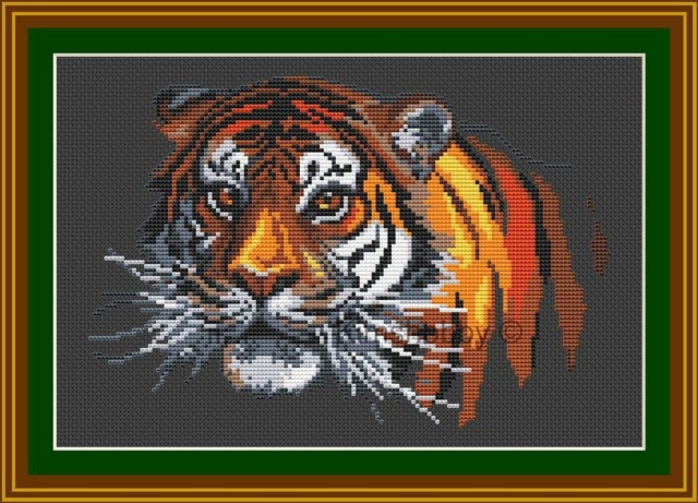 Tiger Face Is A Completed 14Ct Cross Stitch, Gift, Wall Hanging, Picture, Tapestry, Unframed - image 1