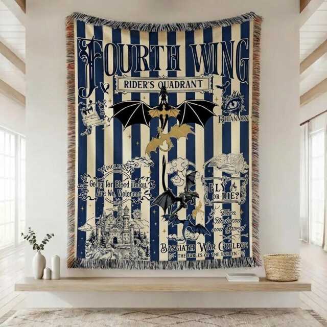 Fourth Wing Woven Blanket, Basgiath War College Throw, Dragon Rider Throw Fantasy Book Inspired Decor, Lover Gift - image 1