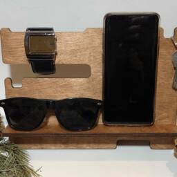 Walnut Brown Wood Desk Organizer Phone, Watch, Key Holder - thumbnail 3