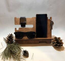 Walnut Brown Wood Desk Organizer Phone, Watch, Key Holder