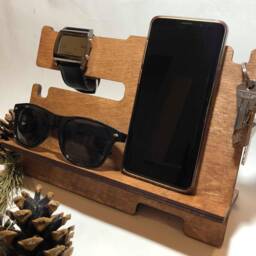 Walnut Brown Wood Desk Organizer Phone, Watch, Key Holder - thumbnail 2