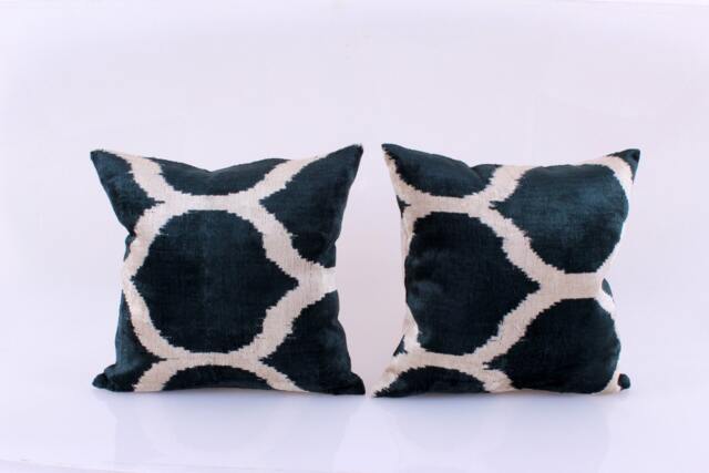 16x16 Ikat Velvet Pillow Cover, Handmade Cushion, Decorative Throw Pillow, Boho Cushion Turkish Home Decor - image 1