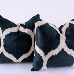 16x16 Ikat Velvet Pillow Cover, Handmade Cushion, Decorative Throw Pillow, Boho Cushion Turkish Home Decor - thumbnail 3