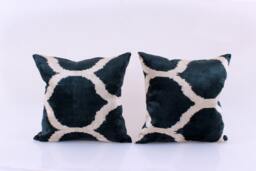 16x16 Ikat Velvet Pillow Cover, Handmade Cushion, Decorative Throw Pillow, Boho Cushion Turkish Home Decor - thumbnail 1