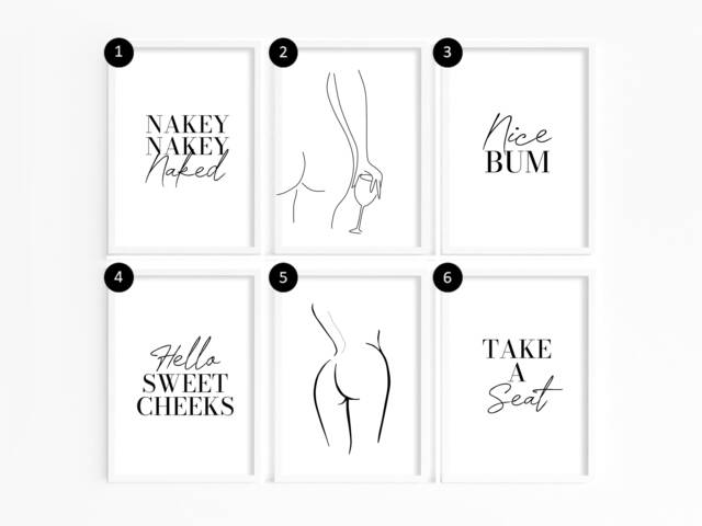 Bathroom Prints, Home D??cor, Typography Minimalist Decor, Downstairs Toilet Prints Cloakroom Wall Art, Nice Bum - image 1