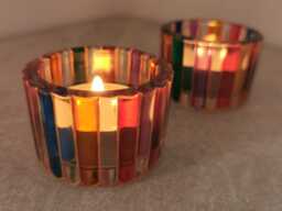 Mini Ribbed Handmade Stained Glass Style Tealight Holder - thumbnail 1