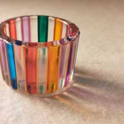 Mini Ribbed Handmade Stained Glass Style Tealight Holder - thumbnail 2