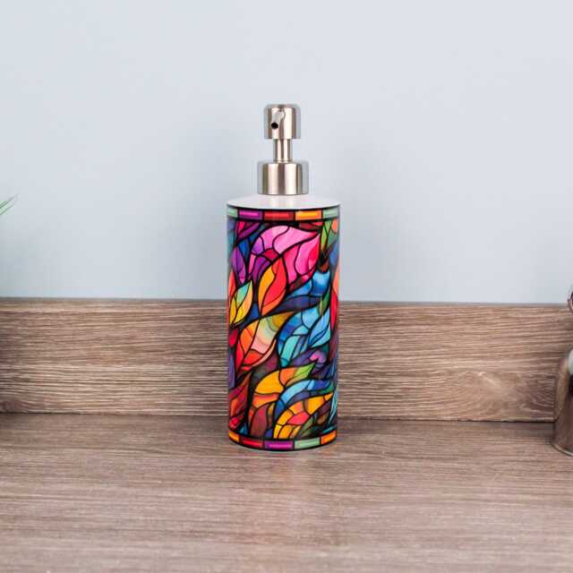 stained Glass Print Soap Dispenser - Colourful Bathroom Decor Gifts - image 1