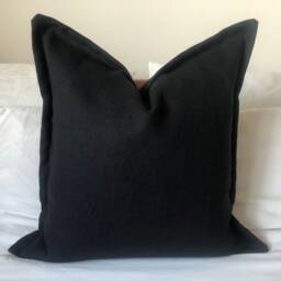 Black Linen Pillow Cover, Oxford Edging, Maximalist Home Decor - thumbnail 2