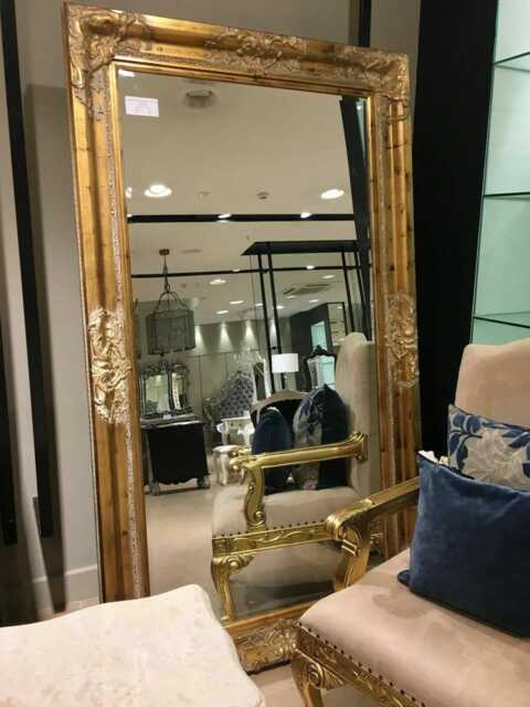statement Antique Distressed Gold Large Swept Gilt Ornate French Overmantle Leaner Wall Mirror 7Ft X 4 Ft - image 1