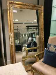 statement Antique Distressed Gold Large Swept Gilt Ornate French Overmantle Leaner Wall Mirror 7Ft X 4 Ft - thumbnail 1