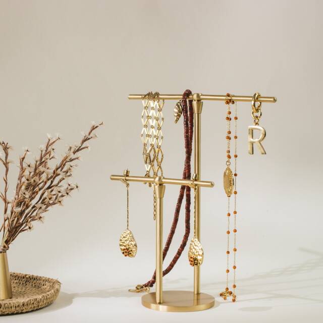 Brass Jewelry Stand, T-Shaped Earring & Necklace Holder - image 1