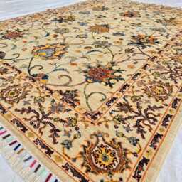 Ivory Floral Afghan Rug 5x7 Ft - Handmade Wool Area Carpet Traditional Garden Design - thumbnail 3