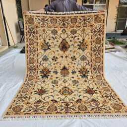 Ivory Floral Afghan Rug 5x7 Ft - Handmade Wool Area Carpet Traditional Garden Design - thumbnail 2