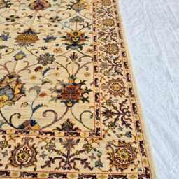 Ivory Floral Afghan Rug 5x7 Ft - Handmade Wool Area Carpet Traditional Garden Design - thumbnail 4