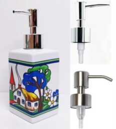 Exclusive Village Art Deco Soap Dispenser Porcelain 200 Ml 7Oz Bright Countryside Scene Liquid Pump Hand Decorated UK - thumbnail 1