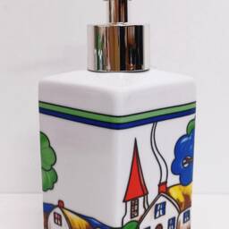 Exclusive Village Art Deco Soap Dispenser Porcelain 200 Ml 7Oz Bright Countryside Scene Liquid Pump Hand Decorated UK - thumbnail 3
