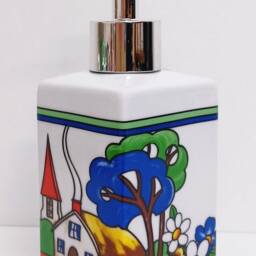 Exclusive Village Art Deco Soap Dispenser Porcelain 200 Ml 7Oz Bright Countryside Scene Liquid Pump Hand Decorated UK - thumbnail 2