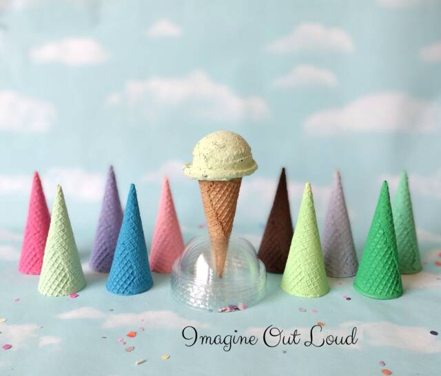 Fake Ice Cream Single Scoop Mint Chip, Sugar Waffle Cone Color Choice - image 1