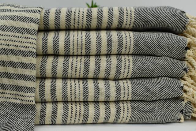 Black Striped Linen Towel Turkish 40x70 Organic Cotton Towel, Handmade Absorbent Bath Tkr-Rktn - image 1