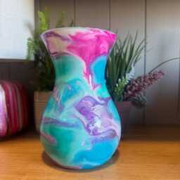 Hand Decorated 18cm Tall Glass Vase Pastel Blue, Pink & Turquoise With Gold Silver Or Copper Accents - thumbnail 2