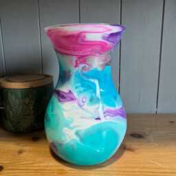 Hand Decorated 18cm Tall Glass Vase Pastel Blue, Pink & Turquoise With Gold Silver Or Copper Accents - thumbnail 3