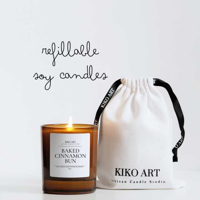 Baked Cinnamon Bun Soy Candle 20Cl/30Cl Amber Refillable Glass Jars Perfect Gift For Her Birthday Personalised Gifts - image 1