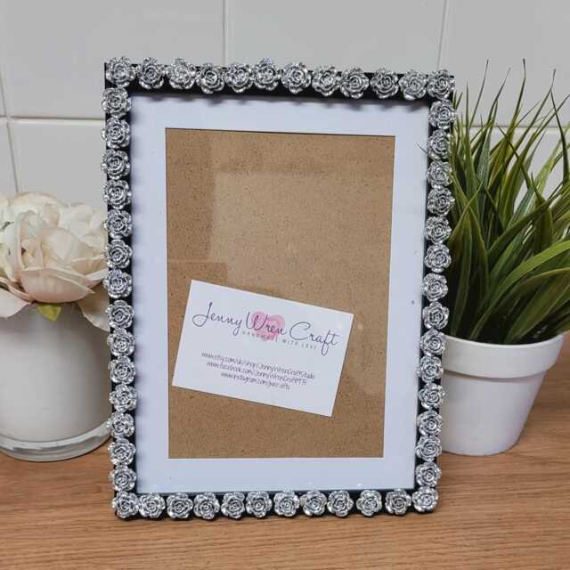 Silver Acrylic Roses Photo Frame 5 X 7 Inches With Border, 6 8 Without Border - image 1