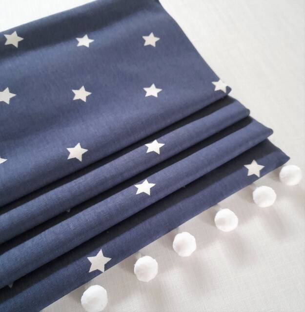 Navy Stars Blackout Roman Blind With Pom Trim - image 1