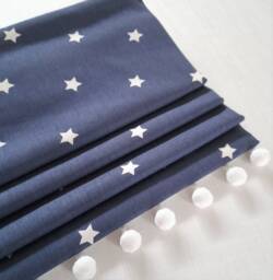 Navy Stars Blackout Roman Blind With Pom Trim