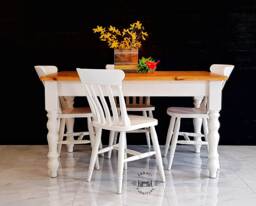 4Ft Handmade Farmhouse Dining Table With 4 Chairs - Bespoke & Rustic