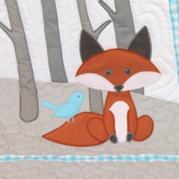 Fox Blanket, Animal Nursery Quilt, Baby Boy Crib Bedding, Forest Aqua Gray Custom Made - thumbnail 3