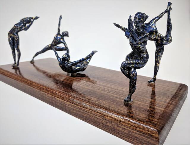 Little Yoga People Figurines Sculptures Statues 3D Printed Hatha Bikram Poses Mounted On Glossy Wood Board With Magnetic Feet - image 1