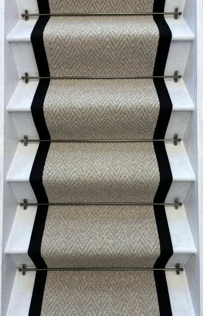 Andes Grey Stair Runner With 100% Cotton Black Border - image 1