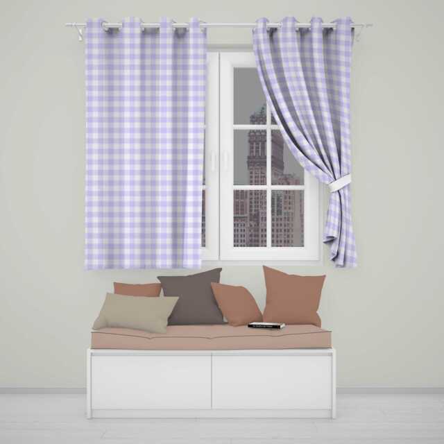 Soft Purple & White Gingham Check Seamless Pattern Classic Readymade Eyelet Ring Top Thermal 100% Blackout Curtains - image 1