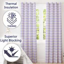 Soft Purple & White Gingham Check Seamless Pattern Classic Readymade Eyelet Ring Top Thermal 100% Blackout Curtains - thumbnail 3