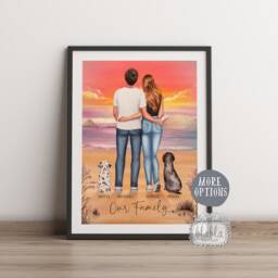 Personalized Family Illustration Print, Couple & Pet Anniversary Gift - thumbnail 2