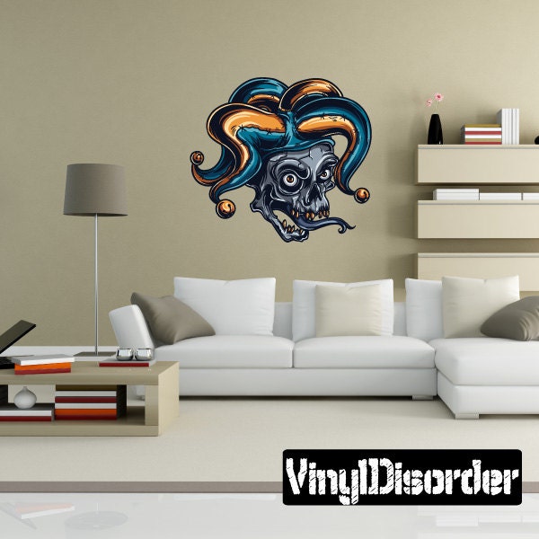 Jester Skull Wall Decal - Fabric Vinyl Removable & Reusable Gamblinguscolor002Et
