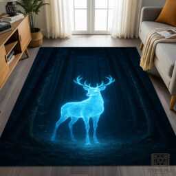 Glowing Stag Rug Mystical Forest, Nonslip Washable Mat