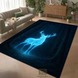 Glowing Stag Rug Mystical Forest, Nonslip Washable Mat - thumbnail 2