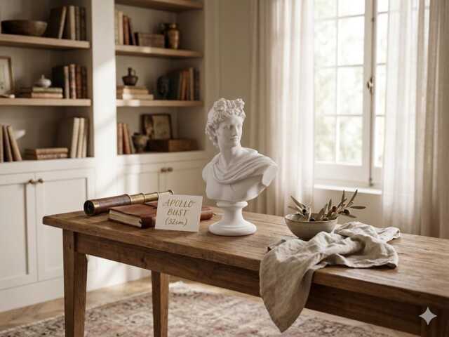 Apollo Bust Statue - Ancient Greek God Head Sculpture Handmade Cast Marble Roman Decor Classic Mythology Art Gift 12.6In 32 cm - image 1